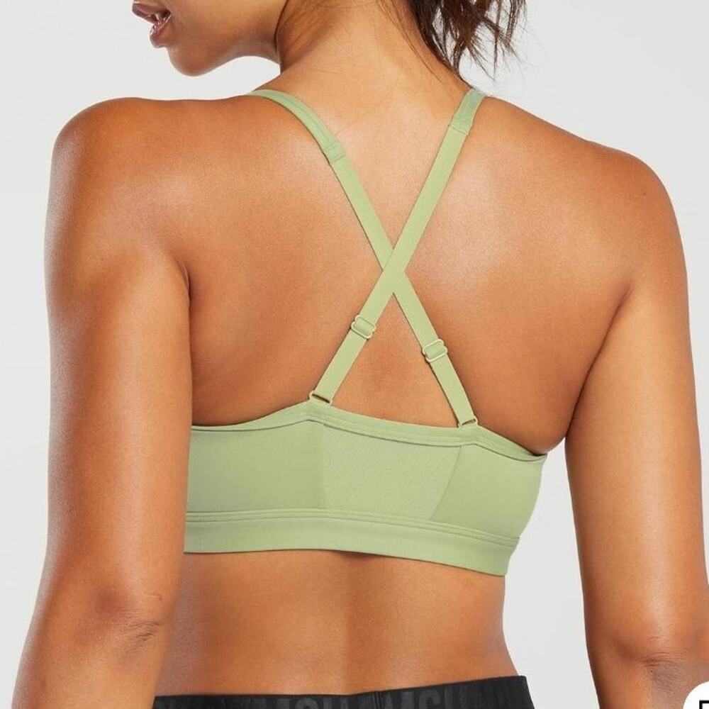 Gym Shark Yellow Green Ruched Racer Back Padded Sports Bra XS - Picture 5 of 11